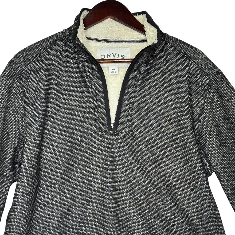 Orvis Black Fleece Lined Quarter Zip Pullover Outdoor Gorpcore Sweater Medium